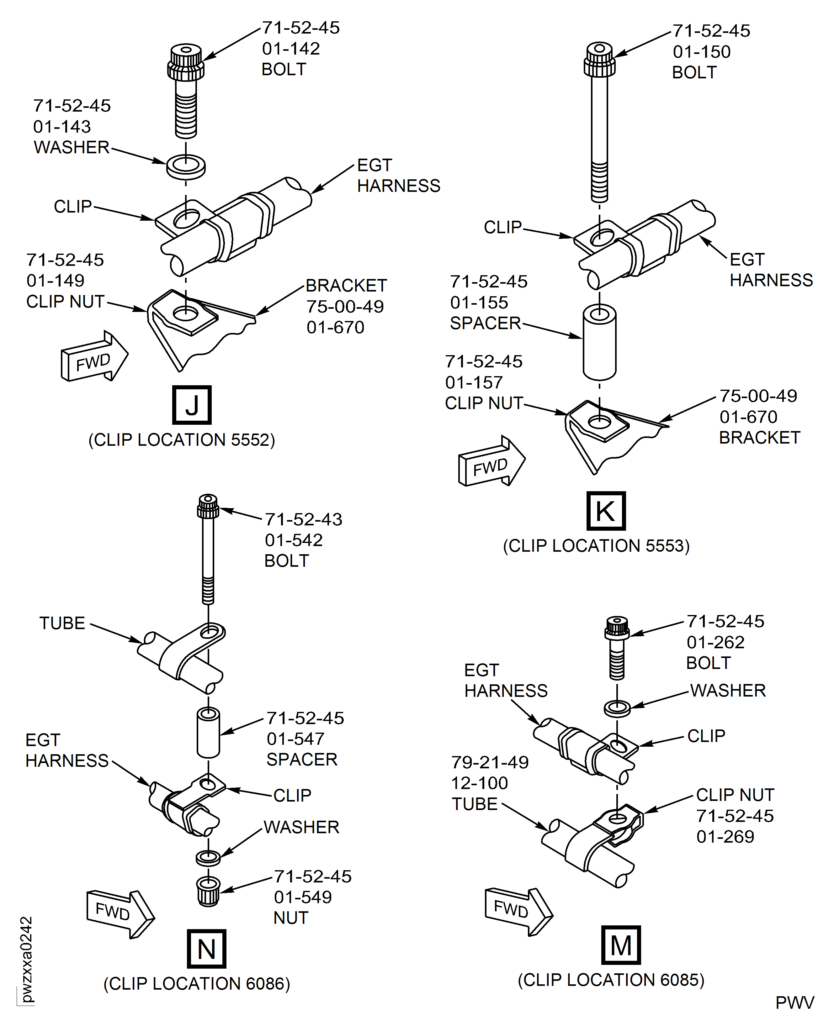 Post SBE 77-0015: Forward Wiring Harness Clip Locations