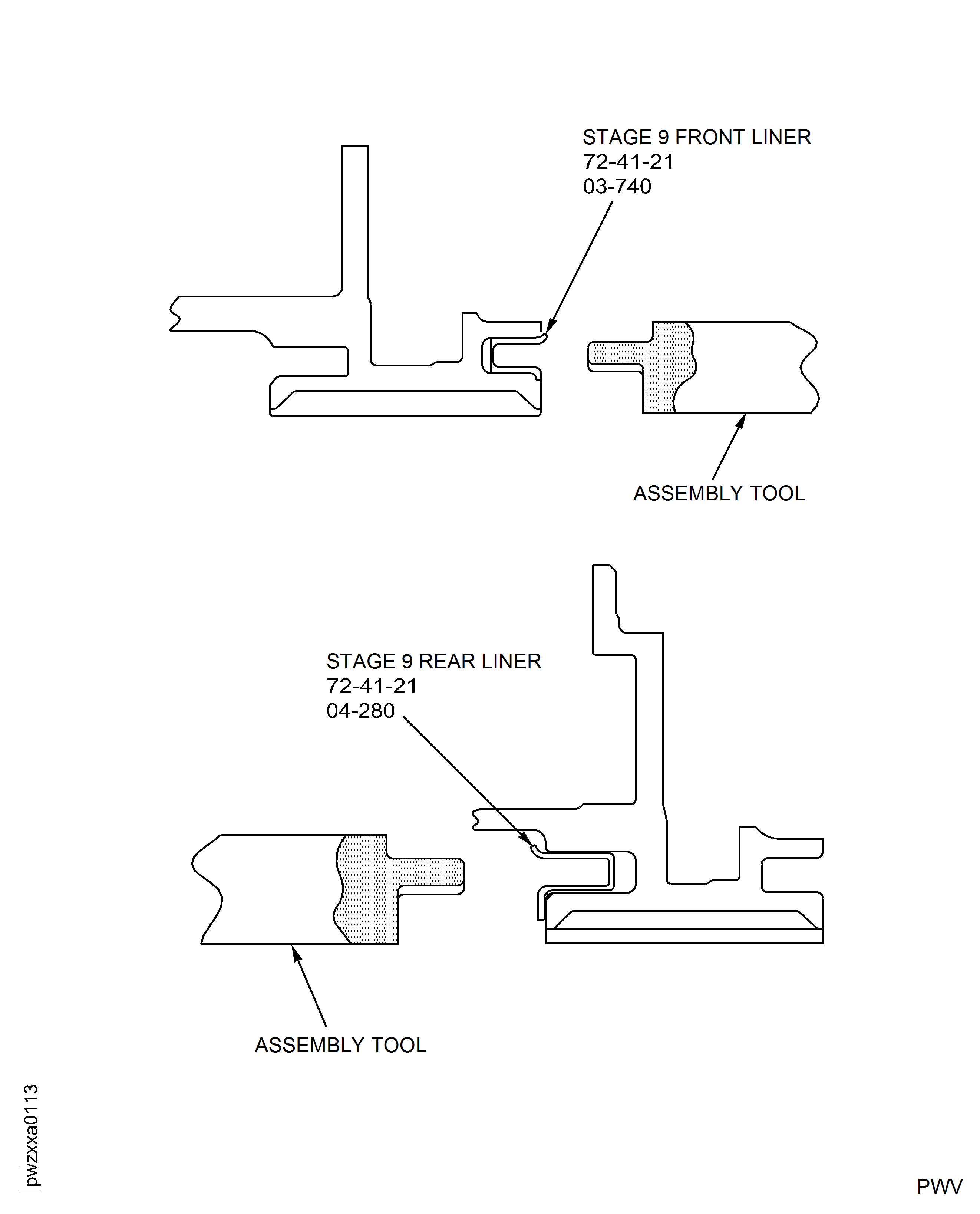 Install the Stage 9 Stator Vane Front and Rear Liners