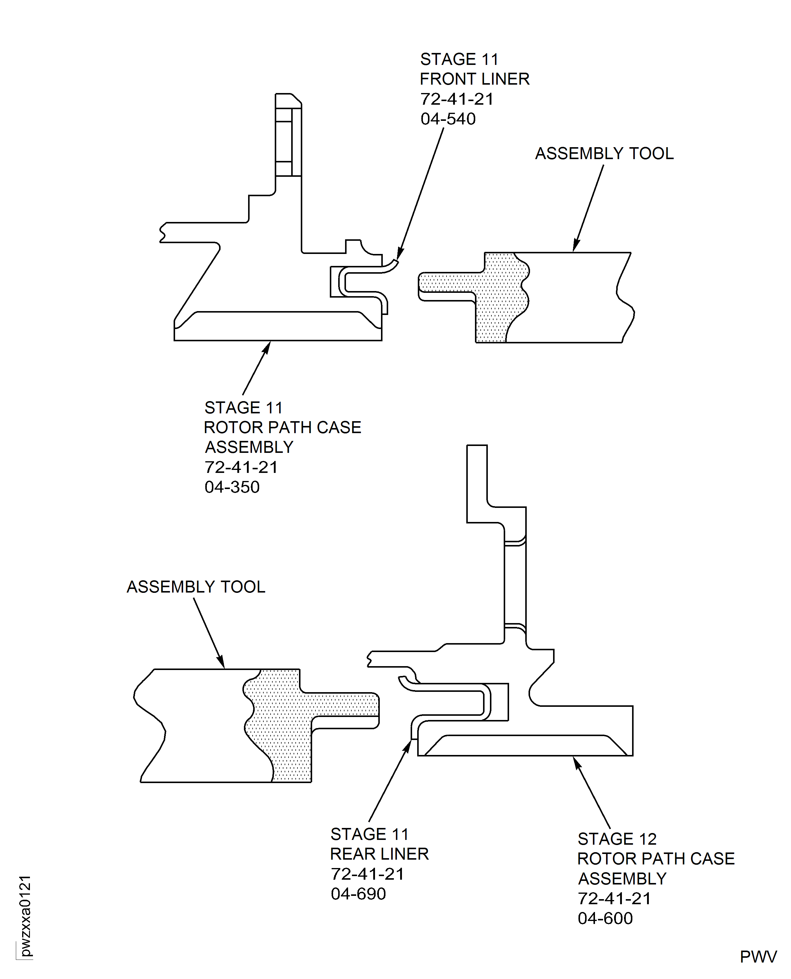 Install the Stage 11 Stator Vane Front and Rear Liners