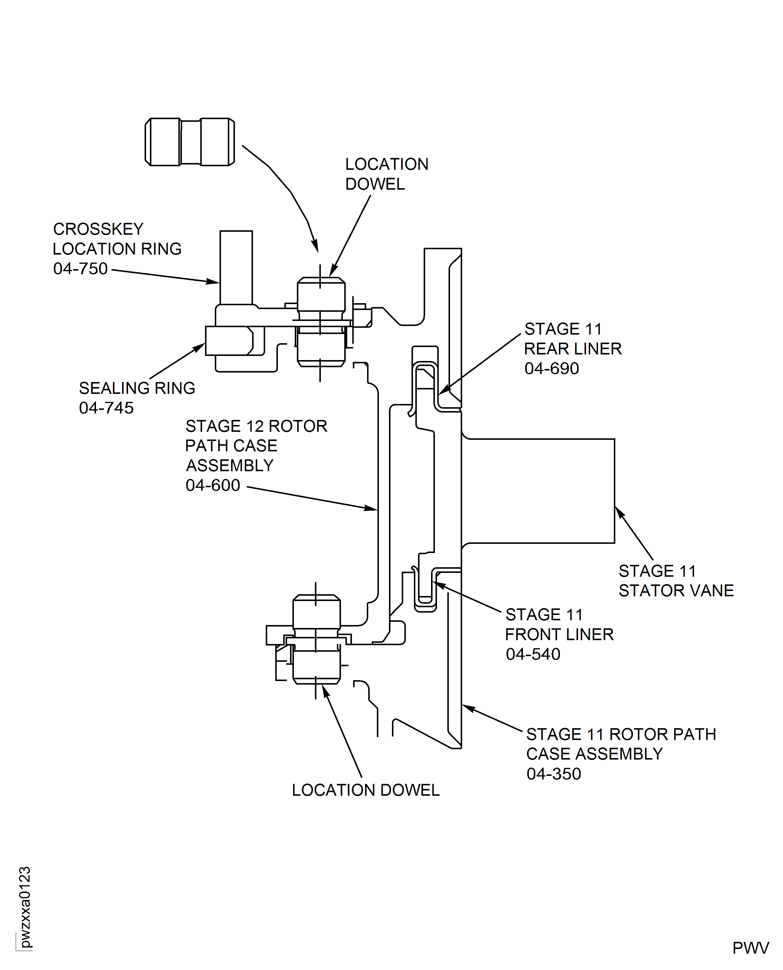 Install the Stage 11 Stator Vanes, Undersize Vanes and Stage 12 Rotor Path Case Assembly