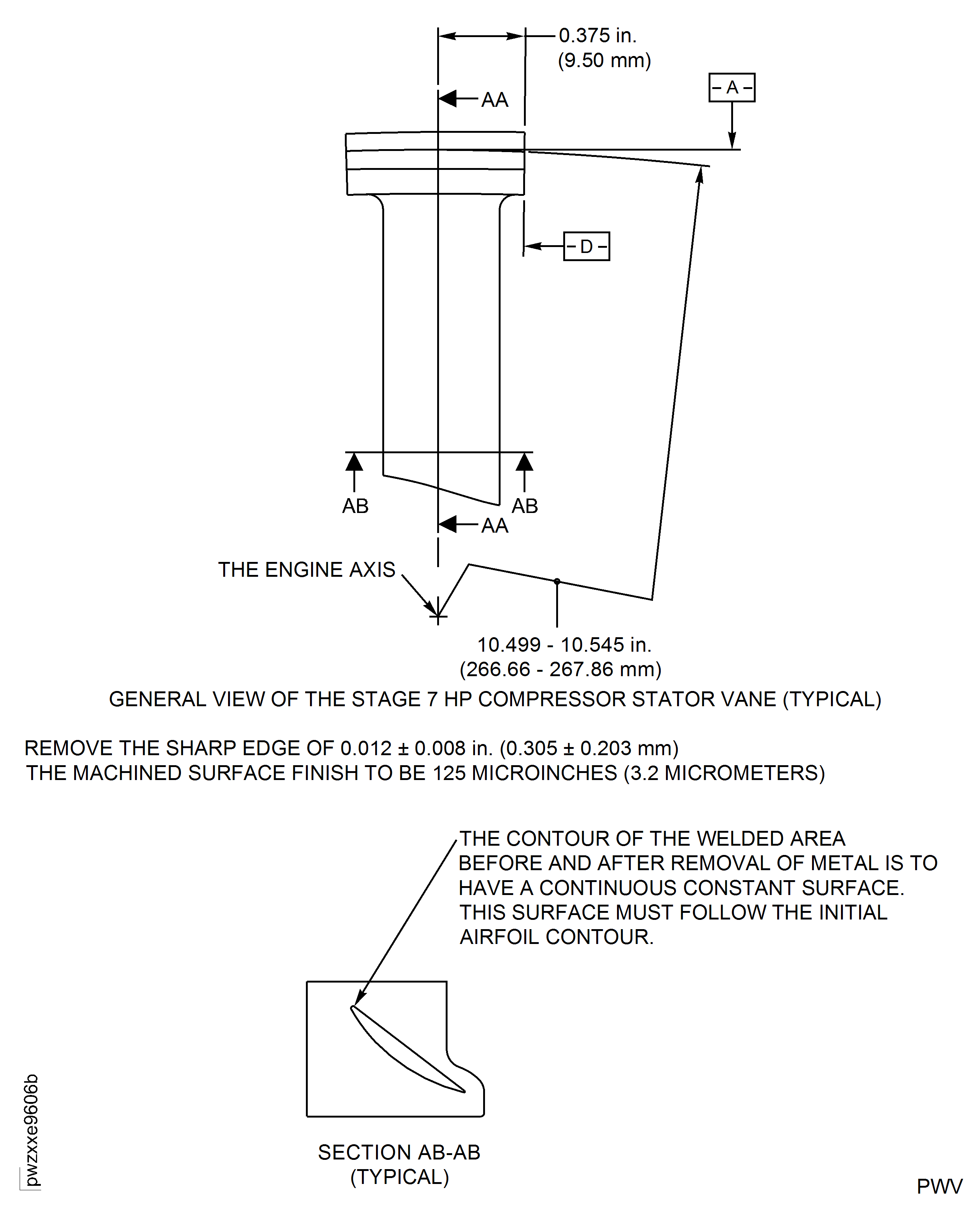 HP Compressor Stage 7 Stator Vane (Assembly B) - Repair Details and Dimensions