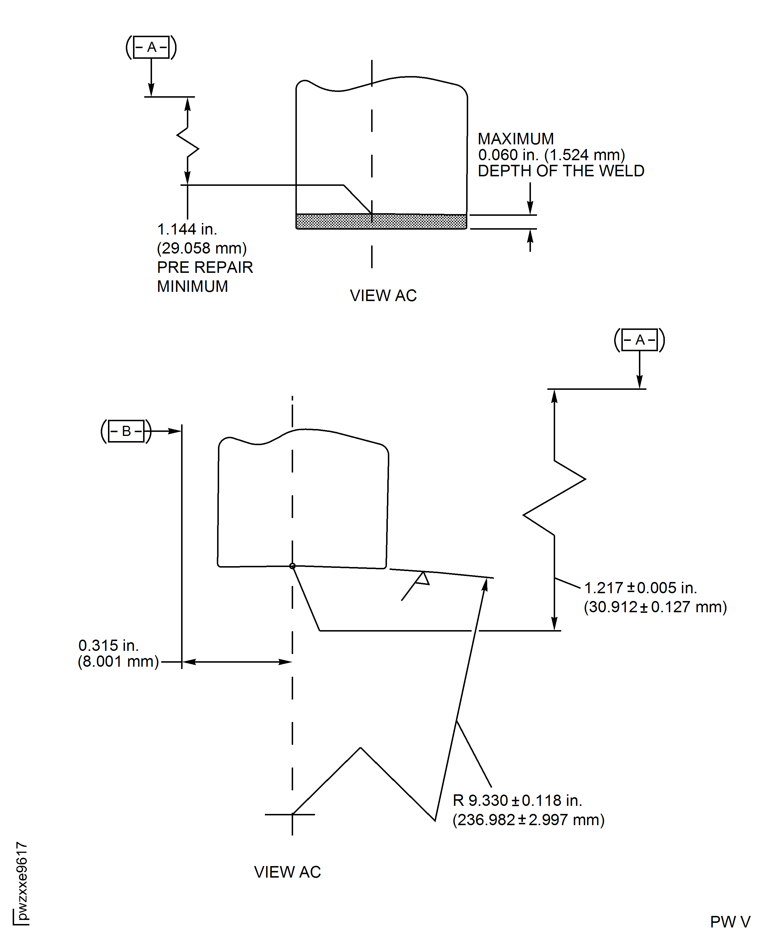 HP Compressor Stage 10 Stator Vane (Assembly E) - Repair Details and Dimensions