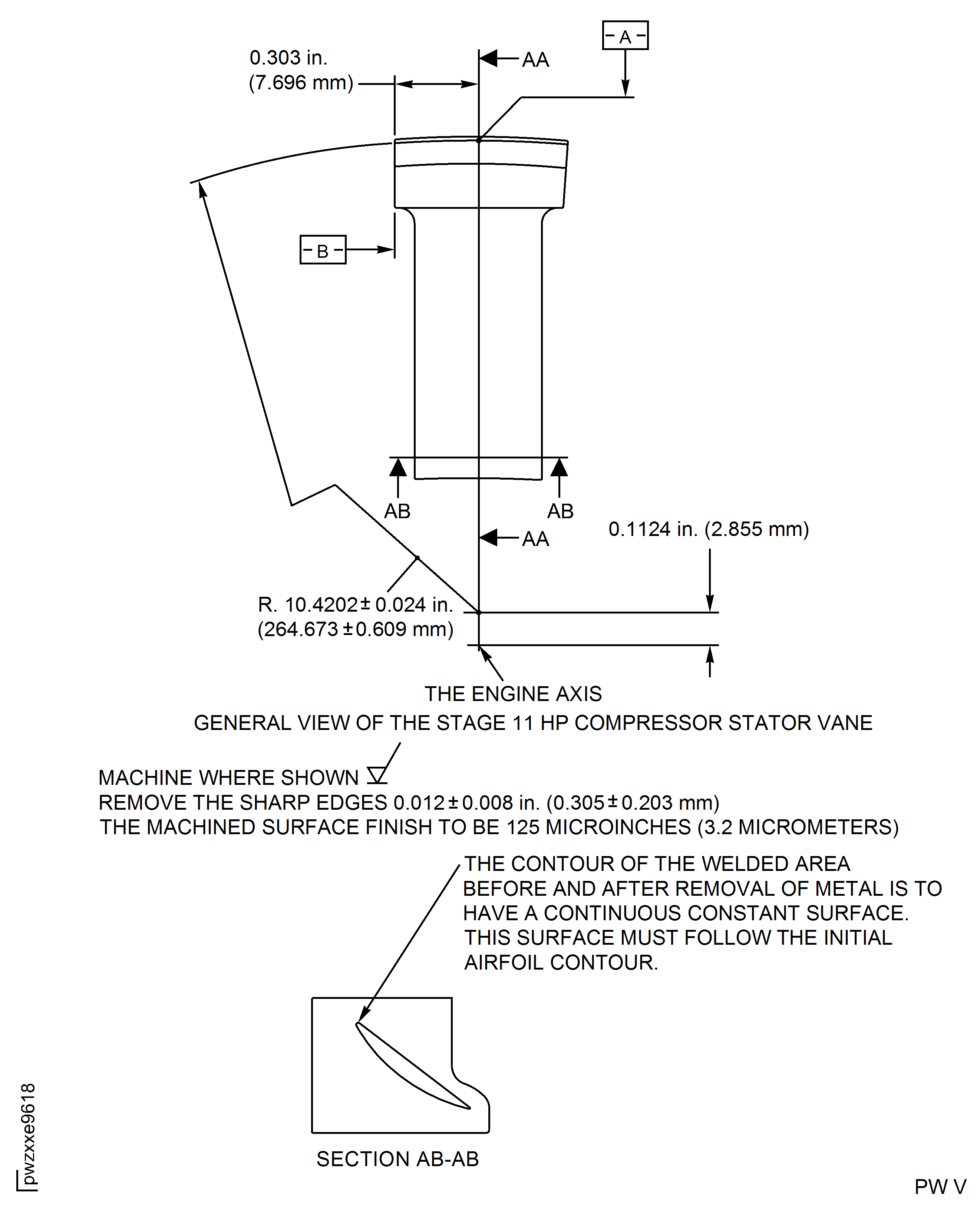 HP Compressor Stage 11 Stator Vane (Assembly F and G) - Repair Details and Dimensions