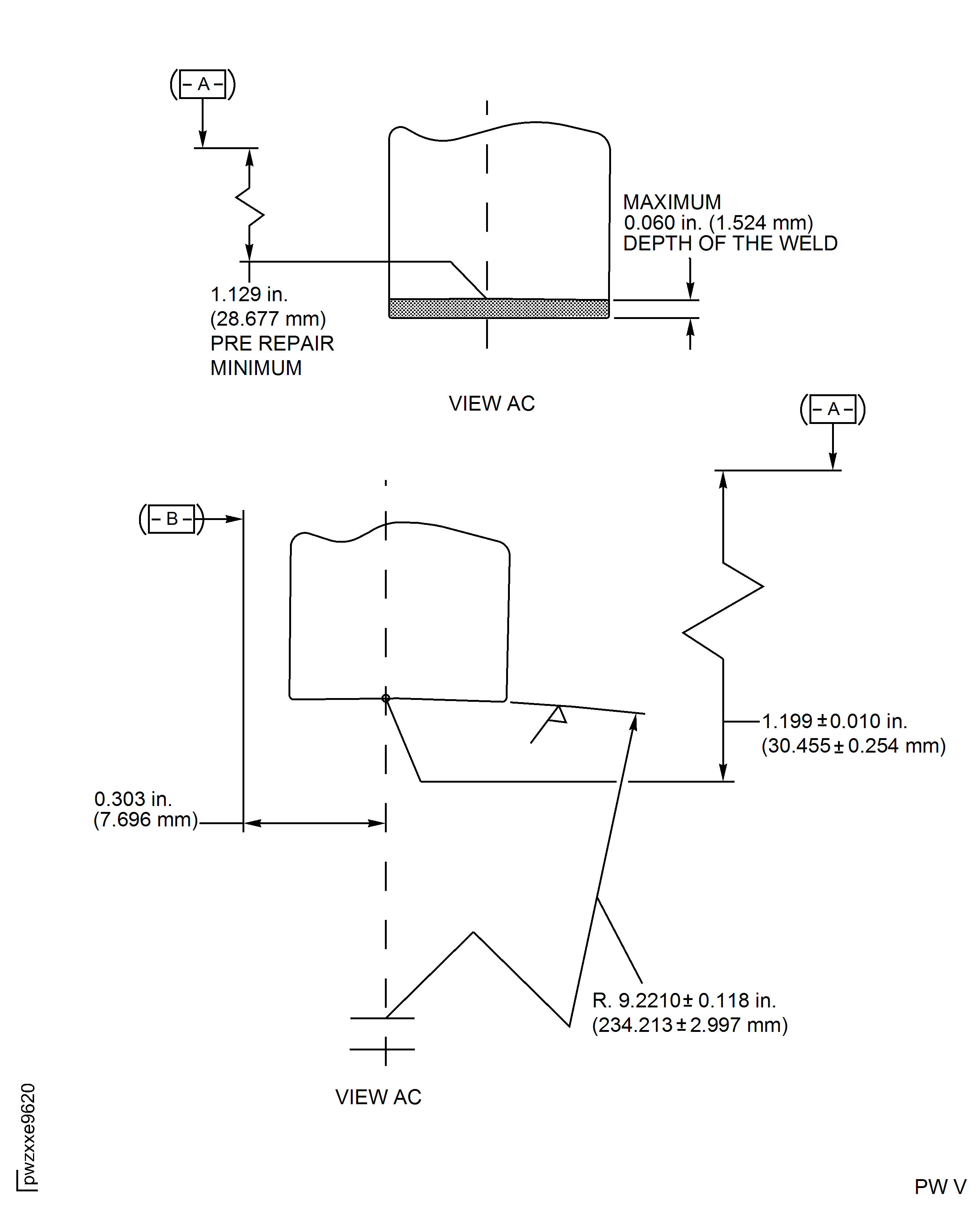 HP Compressor Stage 11 Stator Vane (Assembly F) - Repair Details and Dimensions