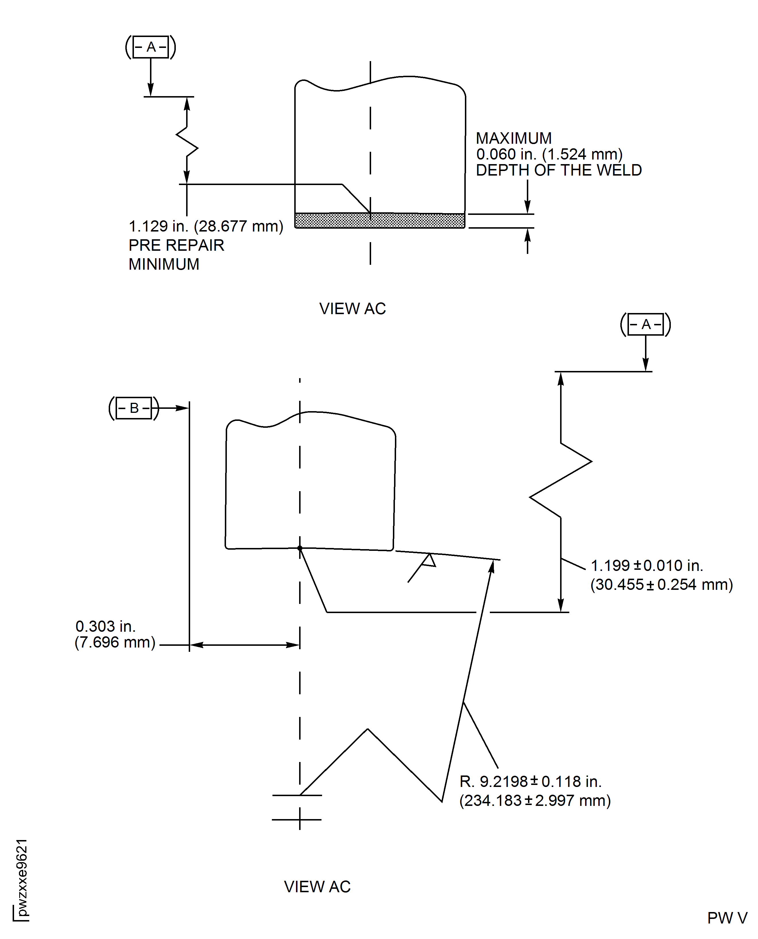 HP Compressor Stage 11 Stator Vane (Assembly G) - Repair Details and Dimensions